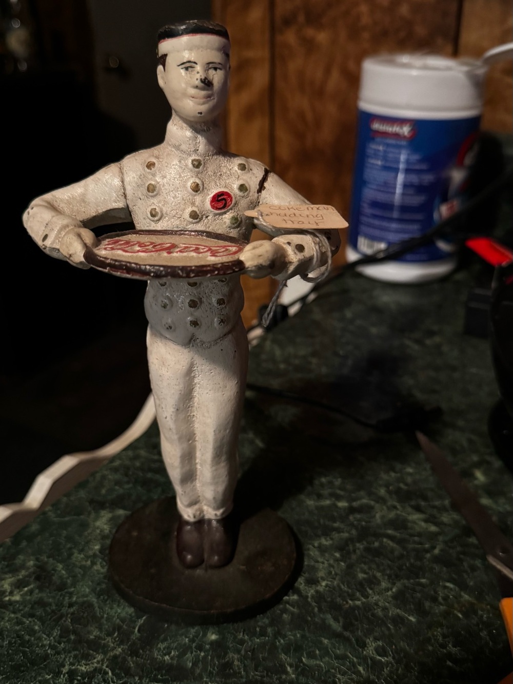 Vintage White Cast Iron Coca Cola Waiter Joe
